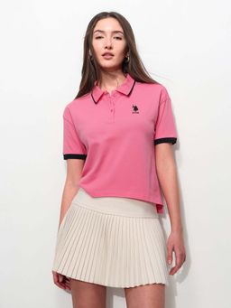 U.S. POLO ASSN. - Pink Cotton Half Sleeves Polo T-Shirt