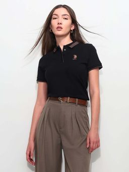 U.S. POLO ASSN. - Black Cotton Half Sleeves Polo T-Shirt