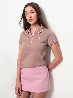 U.S. POLO ASSN. - Brown Cotton Half Sleeves Polo T-Shirt