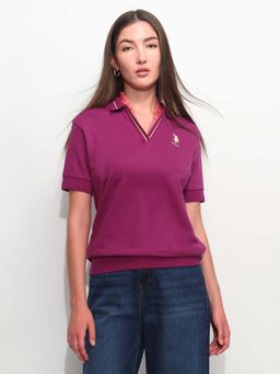 U.S. POLO ASSN. - Purple Cotton Half Sleeves Polo T-Shirt