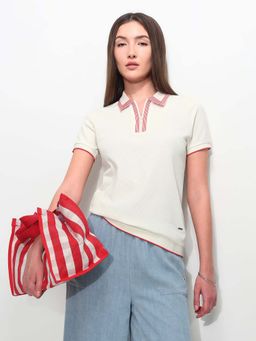 U.S. POLO ASSN. - White Cotton Half Sleeves Polo T-Shirt