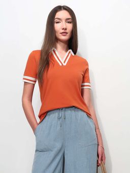 U.S. POLO ASSN. - Orange Cotton Half Sleeves Polo T-Shirt