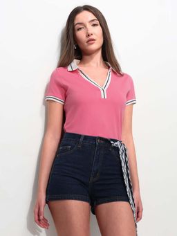 U.S. POLO ASSN. - Pink Cotton Half Sleeves Polo T-Shirt