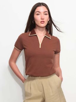 U.S. POLO ASSN. - Brown Cotton Half Sleeves Polo T-Shirt
