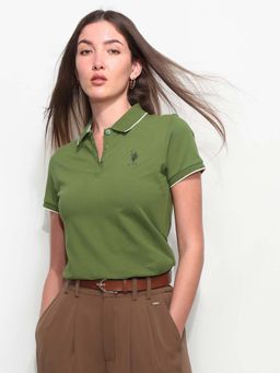 U.S. POLO ASSN. - Green Cotton Half Sleeves Polo T-Shirt