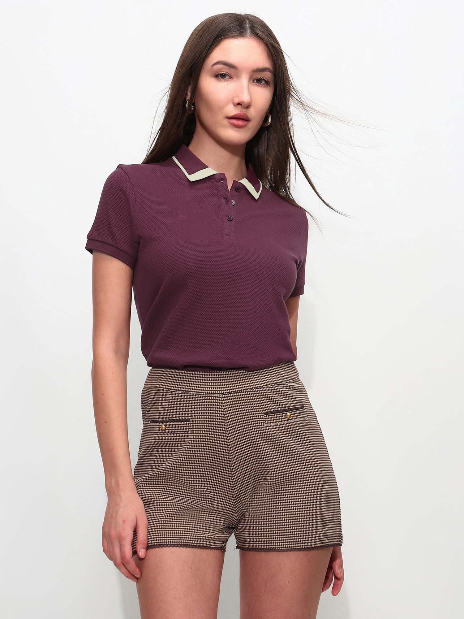 Purple Cotton Half Sleeves Polo T-Shirt-picture-31