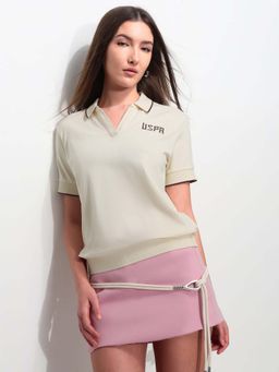 U.S. POLO ASSN. - White Cotton Half Sleeves Polo T-Shirt