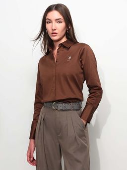 U.S. POLO ASSN. - Brown Cotton Full Sleeves Shirt