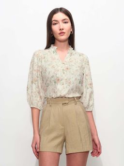 U.S. POLO ASSN. - Beige Cotton Puff Sleeves Top