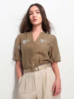 U.S. POLO ASSN. - Brown Lyocell Half Sleeves Top