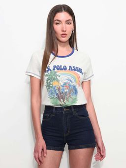 U.S. POLO ASSN. - White Cotton Half Sleeves T-Shirt