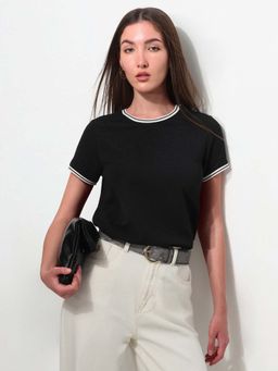 U.S. POLO ASSN. - Black Polyester Half Sleeves T-Shirt