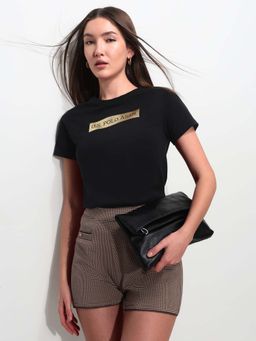 U.S. POLO ASSN. - Black Cotton Half Sleeves T-Shirt