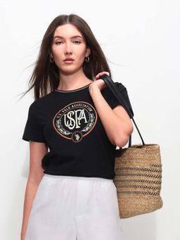 U.S. POLO ASSN. - Black Cotton Half Sleeves T-Shirt