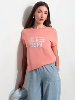 U.S. POLO ASSN. - Pink Cotton Half Sleeves T-Shirt