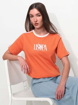 U.S. POLO ASSN. - Orange Cotton Half Sleeves T-Shirt