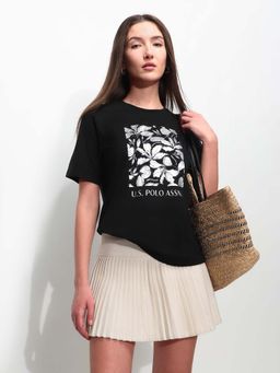 U.S. POLO ASSN. - Black Cotton Half Sleeves T-Shirt