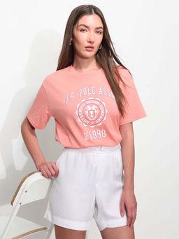 U.S. POLO ASSN. - Pink Cotton Half Sleeves T-Shirt
