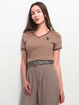 U.S. POLO ASSN. - Brown Cotton Half Sleeves T-Shirt