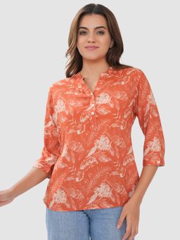 Bonjour - Orange Cotton Three Fourth Sleeves Tunic