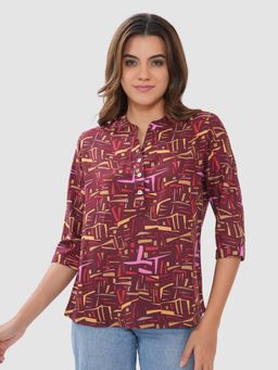 Bonjour - Red Cotton Three Fourth Sleeves Tunic