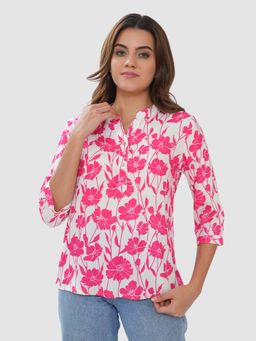 Bonjour - Pink Cotton Three Fourth Sleeves Tunic