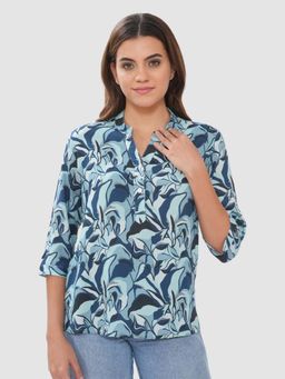 Bonjour - Blue Cotton Three Fourth Sleeves Tunic