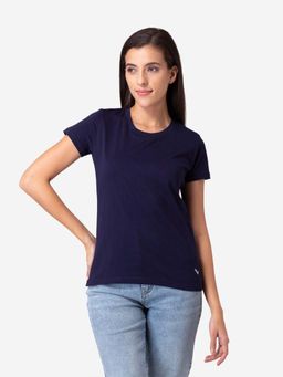 Bonjour - Navy Blue Cotton Half Sleeves T-Shirt