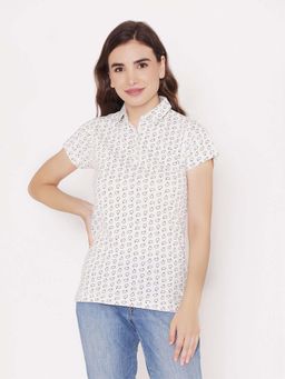 Bonjour - White Cotton Half Sleeves Polo T-Shirt