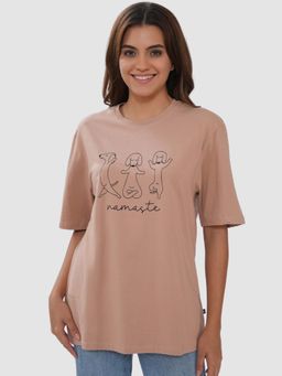 Bonjour - Beige Cotton Half Sleeves T-Shirt