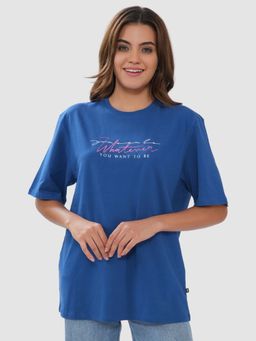 Bonjour - Blue Cotton Half Sleeves T-Shirt