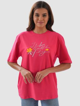 Bonjour - Magenta Cotton Half Sleeves T-Shirt