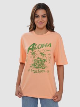 Bonjour - Peach Cotton Half Sleeves T-Shirt