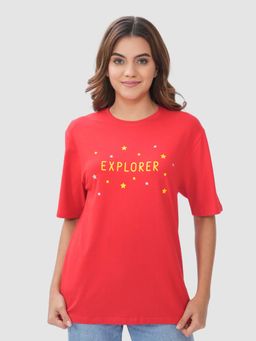 Bonjour - Red Cotton Half Sleeves T-Shirt