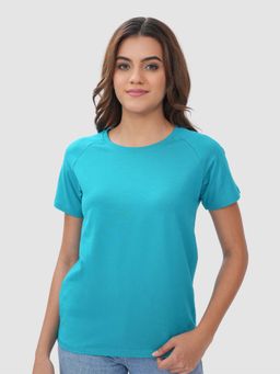 Bonjour - Teal Cotton Half Sleeves T-Shirt