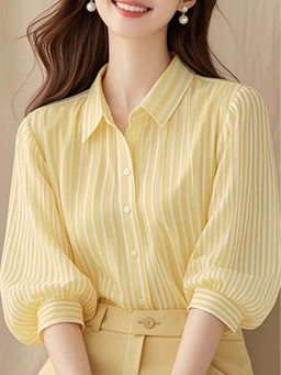 Outzidr - Yellow Polyester Blend Full Sleeves Shirt