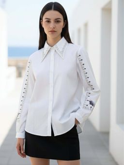 Outzidr - White Polyester Full Sleeves Shirt