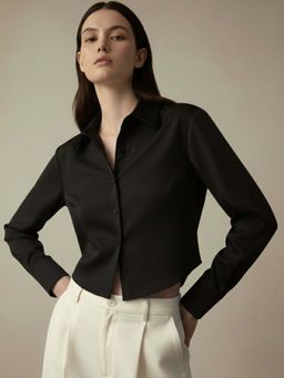 Outzidr - Black Polyester Full Sleeves Shirt