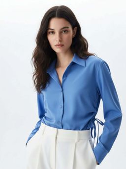 Outzidr - Blue Polyester Full Sleeves Shirt