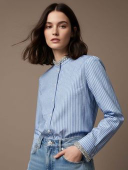 Outzidr - Blue Polyester Full Sleeves Shirt