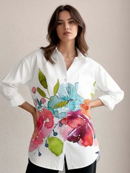 Outzidr - White Polyester Full Sleeves Shirt