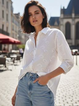 Outzidr - White Polyester Three Fourth Sleeves Shirt