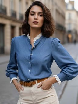 Outzidr - Blue Polyester Full Sleeves Shirt