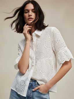 Outzidr - White Polyester Half Sleeves Shirt