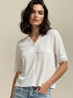 Outzidr - White Polyester Half Sleeves Shirt