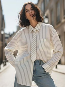 Outzidr - White Polyester Full Sleeves Shirt