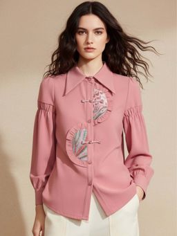 Outzidr - Pink Polyester Full Sleeves Shirt