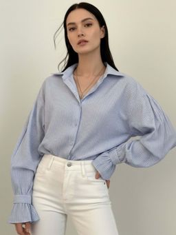 Outzidr - Blue Polyester Full Sleeves Shirt