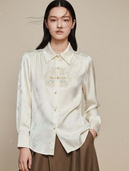 Outzidr - Off White Polyester Full Sleeves Shirt