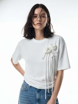 Outzidr - White Polyester Half Sleeves T-Shirt